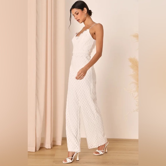 Lulus Forever Bliss White Lace Wide-Leg Jumpsuit - Picture 3 of 4
